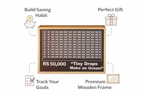 Image of Dr.MASHUR Wooden Money Saving Challenge Box with Printed Amount Board for Cash and Coin Collection, Reusable Saving Box for Kids and Adults (50k Money box-2pc, 2, Count)