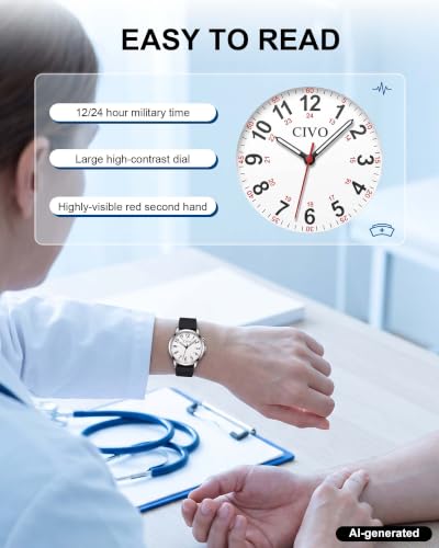 Image of CIVO Night-Light Nurse Watches for Women: Easy-Read Analog Waterproof Watch