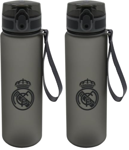 CYPBRANDS Real Madrid, Botella, Botella de Agua, Botella Deportiva, Bidón, Cantimplora, Color Negro, Producto Oficial (Paquete de 2)