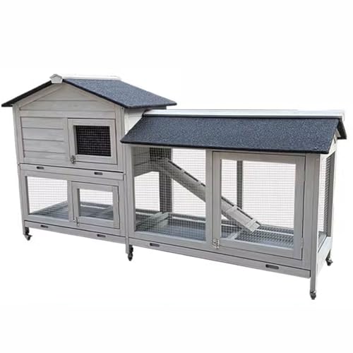 鶏小屋 屋外 大型 木製鶏トラクター 車輪付き 防水 屋外 鶏小屋 屋根、階段、卵箱付き 丸洗い可能 マルチドア設計 家禽ケージ 181.5*43.5*98CM(Gray)