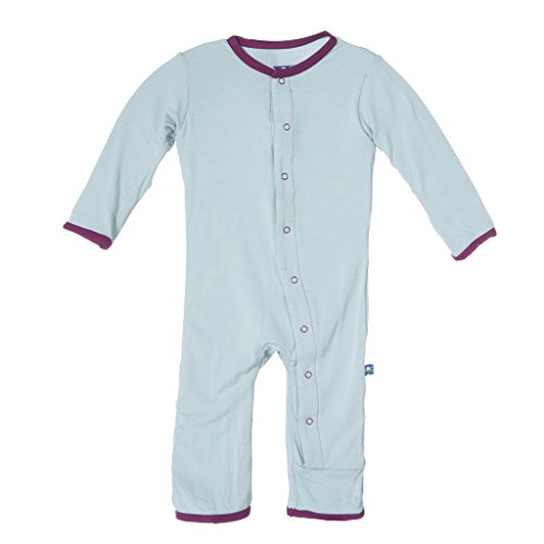 KicKee Pants Little Girls Onepiece Applique Coverall Romper- Jade Record Bird, Newborn