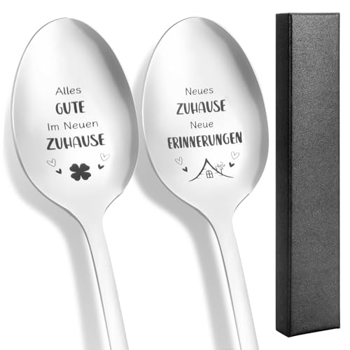 BOARDFEB Einzugsgeschenke Wohnung, 2 Stück Löffel mit Gravur 19,6 cm Kaffeelöffel Einzugsgeschenke Haus Geschenk zum Einzug Neues Zuhause Neues Haus Geschenk