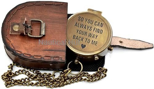 Brújula de Bolsillo de Latón Grabada con Estuche de Cuero y Cadena - Regalo Vintage para Hombre, Esposo, Hijo, Graduación, Senderismo, Aniversario, Navegación miniatura 6