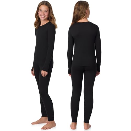 Image of Cuddl Duds Lightweight 2 Piece Active Base Layer Matching Sets for Girls | Kids Everyday Activewear, Long Sleeve Top & Leggings, Back to School & Gym Clothes, Breathable Moisture Wicking Lounge Set