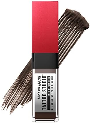 Maybelline Tattoo Studio Brow Styling Gel, Waterproof Eyebrow Make Up, Brow Tint for Up to 36HR Wear, Deep Brown, 1 Count