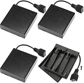 Xiatiaosann 4 PCS 4 AA Battery Holder USB Switch, 6V USB Female Socket, 4 x 1.5V AA Battery Case Box Holder On/Off Switch for RC cars LED light
