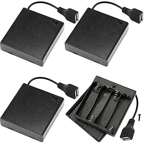 Xiatiaosann 4 PCS 4 AA Battery Holder USB Switch, 6V USB Female Socket, 4 x 1.5V AA Battery Case Box Holder On/Off Switch for RC Cars LED light Cover