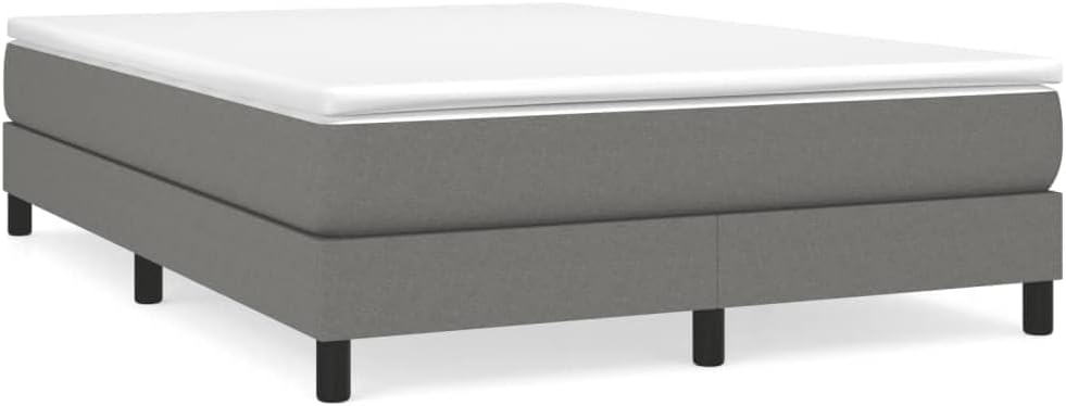 Full Bed Frame Dark Grey Polyester Fabric with Engineered Wood Platform, Sturdy Slatted Foundation, Easy-Assembly Design for Bedroom, Nonslip Heavy-Duty Support, Modern Minimalist Furniture
