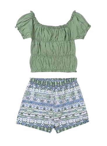 Conjunto Niña short – Conjunto Verano - Sport – Camiseta manga corta y Pantalon corto - Ropa de Regalo – Para niñas y adolescentes de 8 años a 16 años (10 años, Menta)