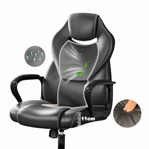 Sedia Ufficio Ergonomica Poltrona Ufficio Direzionale in Pelle Altezza Regolabile Sedia Gaming Sedia Scrivania a Rotelle Girevole Reclinabile Schienale Alto Supporto Lombare Nera - Sedia gaming - Immagine 5