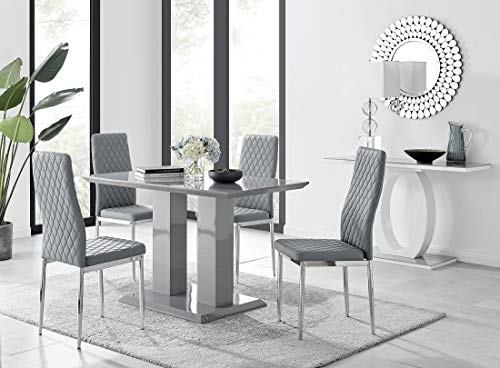 Image of Furniturebox UK - Imperia Dining Table Set with 4 Grey Milan Chairs - Stunning High Gloss Grey Dining Table