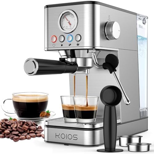 KOIOS Espresso Machine with Steam Wand, 20Bar Compact Espresso Maker, Stainless Steel Expresso Coffee Machines with 58oz Removable Water Tank for Cappuccino Americano Latte, Silver