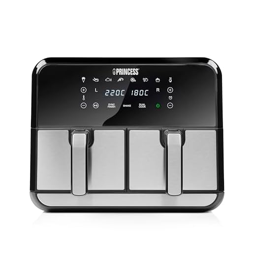 Princess airfryer met dubbele mand, 2x4L, 62,2% energiebesparing, 8 programma's, aparte temperaturen, afmetingen compartiment: 25x15x10 cm, totale afmetingen: 38,4 x 37,4 x 30,8 cm, 182074
