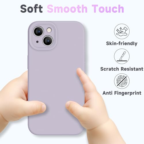 EPXEE Case for iPhone 13, Full Camera Protection, Liquid Silicone Silky-Soft Touch, Shockproof Protective Phone Cover with Anti-Scratch Microfiber Lining - Light Purple — view 3