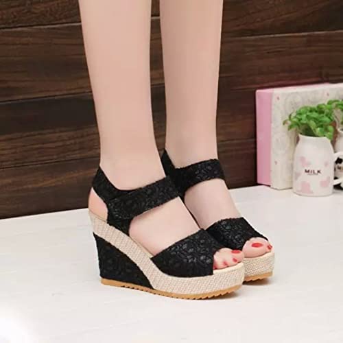 Ladies Espadrille Wedge Sandals,Platform Wedge Ankle Strap Open Toe Sandals,Comfortable Non-Slip Height Increasing Sandals.3