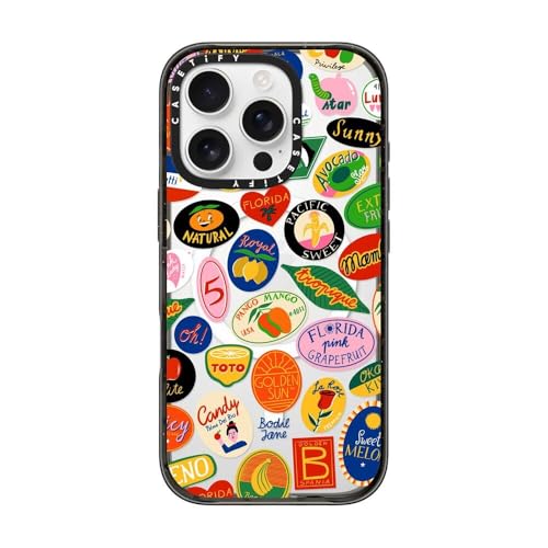 CASETiFY Impact iPhone 16 Pro Hülle [Slim / 2.5 m, 4X Fallschutz in Militärqualität/kompatibel mit Magsafe] – Fruchtaufkleber – transparentes Schwarz