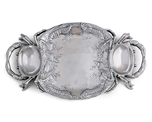 Arthur Court Aluminum Metal Crab Platter/Tray Heavy Quality Coastal Décor For Serving Food And Drinks 24 Inch X 13.5 Inch #TOP3