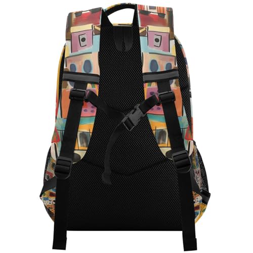 -style Colorful Buildings backpacks for kids with chest clip bookbags for student mochila para ni?a2
