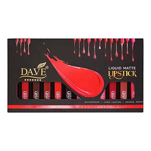 Image of DA.VE Liquid Matte Lipstick Non- Sticky & Non-Drying | Smudge Proof Long Lasting Waterproof Lipsticks - 5 ML (Set of 12)