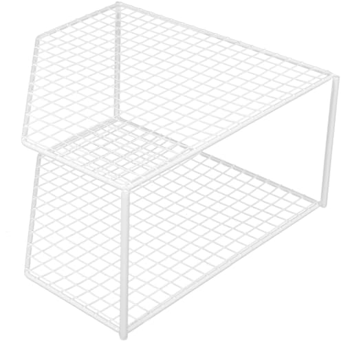 Veemoon Kitchen Pan Rack Corner Shelf Stand Double-Layer Iron Pot Organizer Raised 18Cm White Tiered Shelf for Tabletop and under Sink Storage