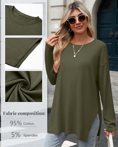 Huukeay 3 Pack Oversized Long Sleeve Shirts for Women Cotton Workout Side Split Gym Crewneck Tops Loose Basic Tee Fall4