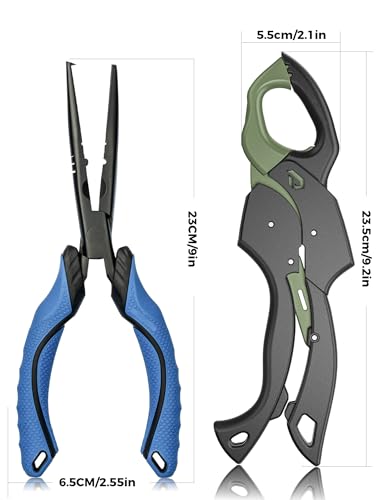 Image of Fish Gripper 9.2 inch,Muti-Function Line Cutter Fishing Pliers, Saltwater Fishing Tool Kit,Fishing Gear with Fishing Lanyard