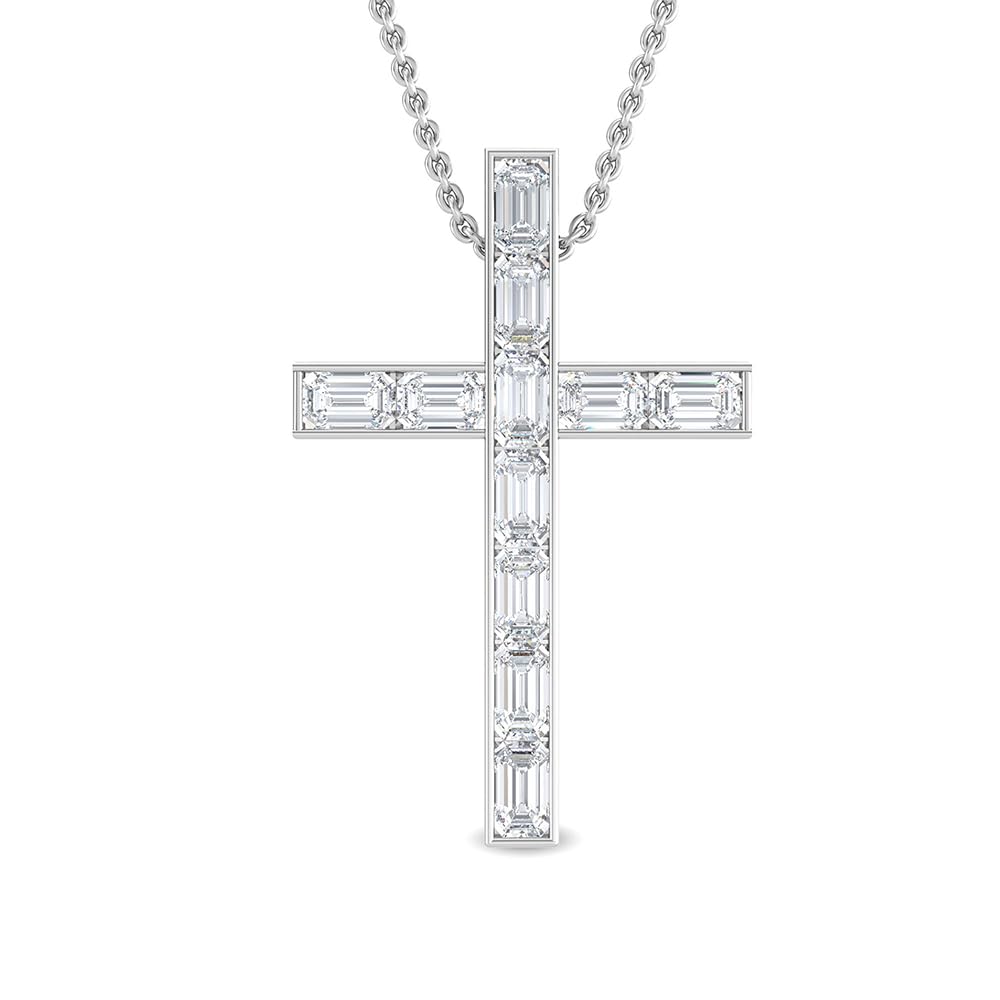 Houston Diamond District 1 to 3 Carat LAB GROWN Diamond Cross Pendant Necklace Premium Collection 14K Rose Gold 1 Carat Baguette Cut Diamond