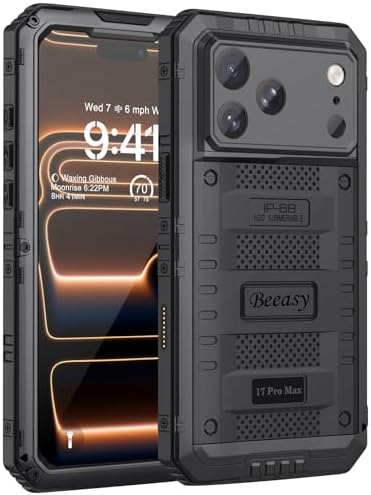 Beeasy für iPhone 17 Pro Max Hülle, IP68 Wasserdicht Staubdicht Handyhülle Outdoor Panzerhülle, Militär 360 Grad Schutzhülle mit Displayschutz, Robust Stoßfest Heavy Duty Metall Ca