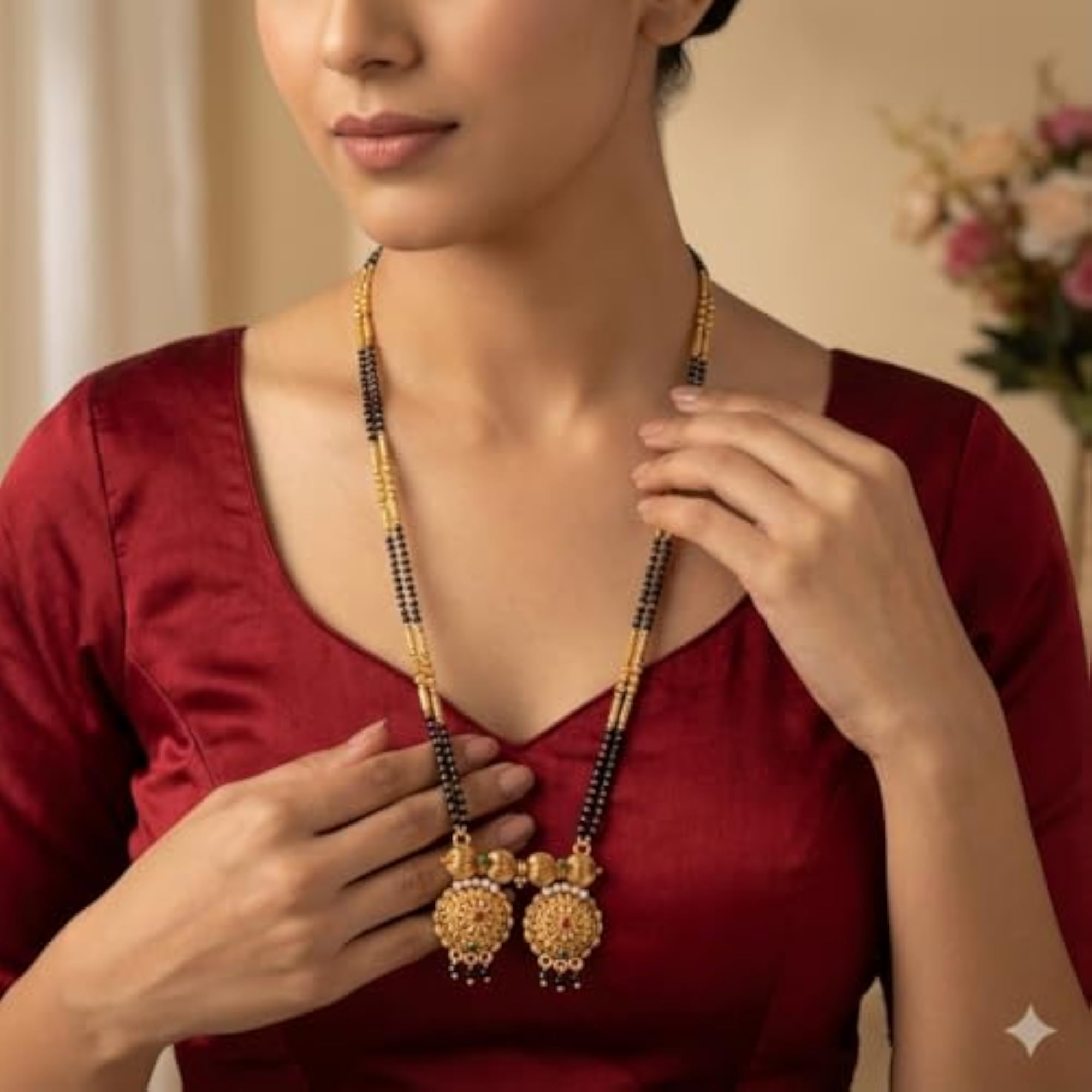 Traditional Maharashtrian Vati Mangalsutra with Black Beads