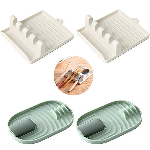 4 Piezas Soporte para Utensilios de Cocina, Soporte para Cuchara, Estera para Soporte para Cocina, Estante para Espátula, Suministros de Cocina, para Cucharas, Cucharones, Pinzas(Blanco, Verde) Cover