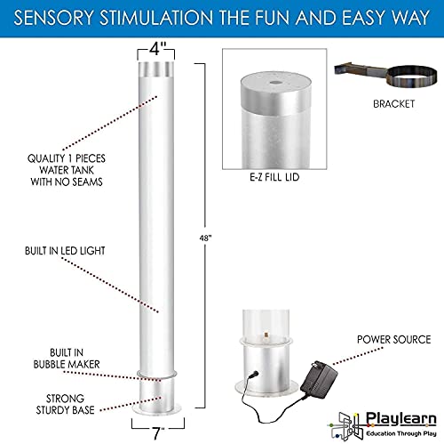 Playlearn 4 Foot LED Sensory Bubble Tube Lamp - Fake Fish Tank Bubble Light - Remote Control - with Secure Wall Mounted Bracket - Thumbnail 3