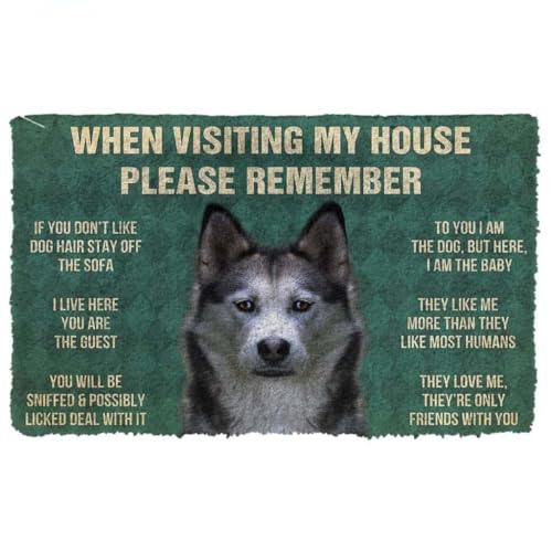 ���փ}�b�g �V�x���A���n�X�L�[���̉Ƃ̃��[�����o���Ă����Ă������� 50×80cm doormat Please Remember Siberian Husky Dogs House Rules