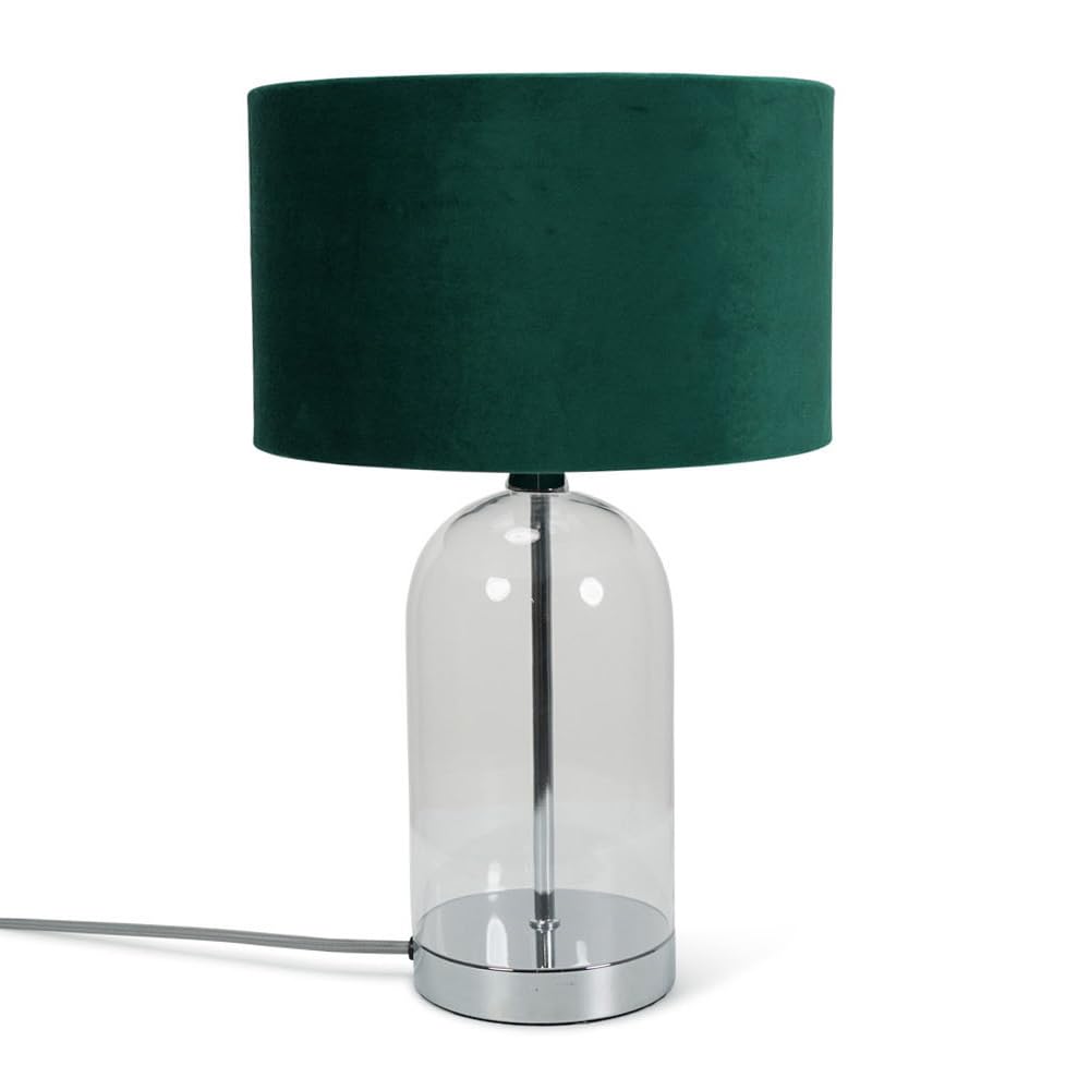 Valuelights Jessy Glass And Silver Chrome Metal Bedside Table Lamp With A Forest Green Velvet LampshadeBulb Included from B&Q