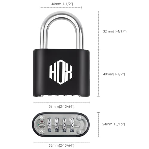 HOX 4 Digit Combination Lock Outdoor Padlock - Heavy Duty Locker Lock with Hardened Steel Shackle, Waterproof Combo Lock for Gym Locker, Hasp Storage, Shed, Fence (Black, 4 Pack) by HOX - Image 2