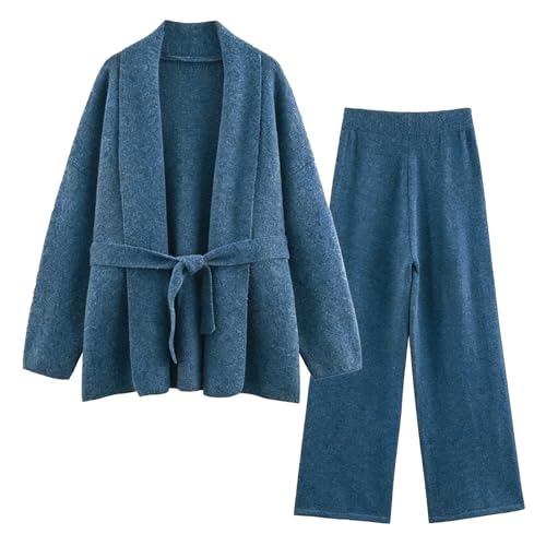 CUFEZN Women's 2 Piece Outfit Oversized Knit Cardigan Sweaters Elastic