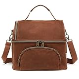 neatlife Lunch Box for men with 2 XL icepacks,Sturdy Waxed Canvas Insulated Lunch Bag for Adult, 2 Compartments Soft Mens Lunch Bags For Work,Travel, Outdoors (10.5L) 10'x7'x9.5' (Rustic brown)