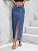 Women's High Waist Stretch Maxi Denim Skirt Front Split Frayed Raw Hem A line Casual Long Jean Skirt (US, Alpha, Medium, Regular, Regular, 9010Dark Blue)