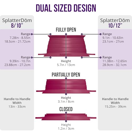 L.I.Q Silicone Splatter Guard – Fits 8 and 10 Inch Pots (20 and 25 Centimeters) – Microwave Safe and Durable SplatterDom - Includes 8” Lid - Food and Oil Splash Guard (Bordeaux, Small)