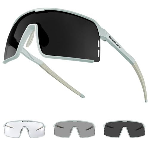 Odoland Photochromic Sports Sunglasses for Men Women Adult UV400 Anti Glare Running Sunglasses for Cycling Riding Run Driving Fishing Indoor and Outdoor Black