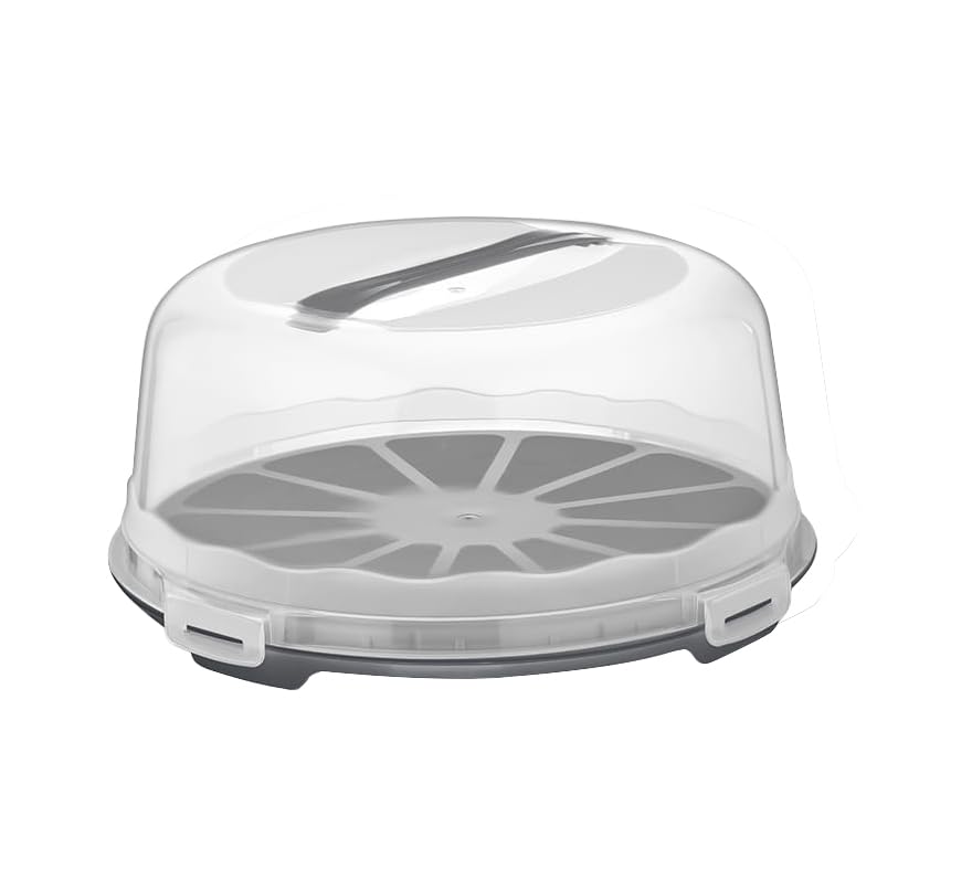 Best House | Cake Box | Grey | 1 Pc | W 32.5cm x H 12.5cm | Round Plastic Clear Cake Carrier | Transport Storage Food Container Takeaway Holder with Lid Carry Handle, Cake Stand with Lids