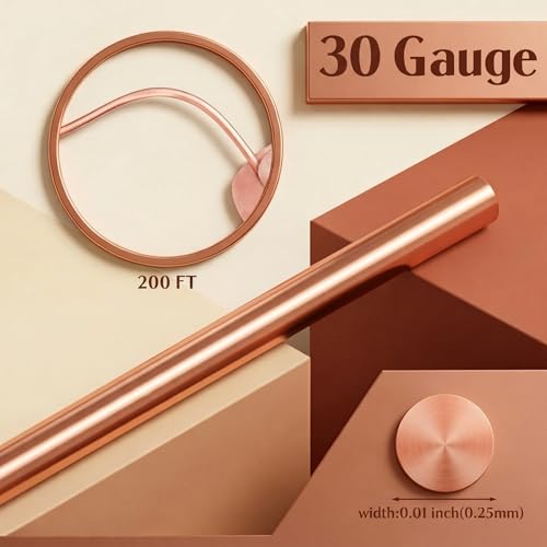 Image of Therwen 200ft 30 Gauge Copper Wire for Gardening, Electroculture, Bonsai, Jewelry Making Beading DIY Craft Pure Bare Copper Wire Spool