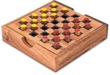 LOGOPLAY Dame - Checkers - Strategiespiel - Denkspiel - Brettspiel aus Holz mit rot/Gelben Steckern