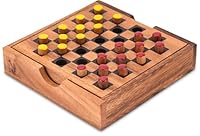 LOGOPLAY Dame - Checkers - Strategiespiel - Denkspiel - Brettspiel aus Holz mit rot/Gelben Steckern