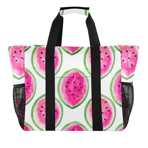 Grand sac de plage cabas imperméable avec poches pour femme motif pastèque aquarelle