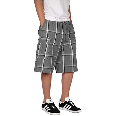 Mersenne Men's Relaxed Fit Plaid Cargo Shorts (M, D.Grey_C12) Cover