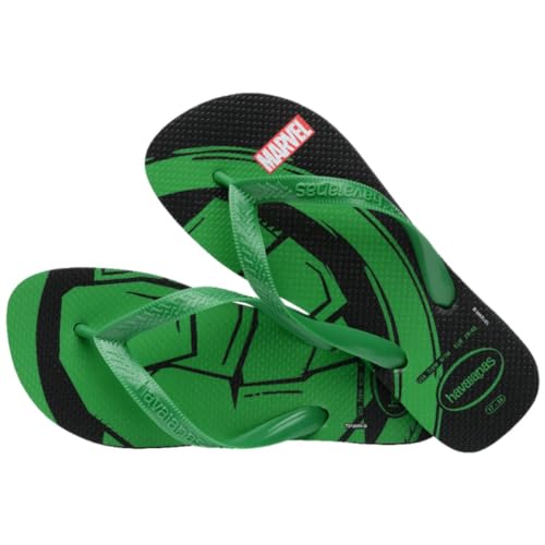 Chinelo Havaianas Kids Top Marvel Logomania Preto/Verde Patria 29/30