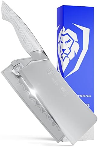 Dalstrong Cleaver Knife - 7 inch - Frost Fire Series - High Chromium 10CR15MOV Stainless Steel - Frosted Sandblast Finish - White Honeycomb Handle - Leather Sheath - NSF Certified
