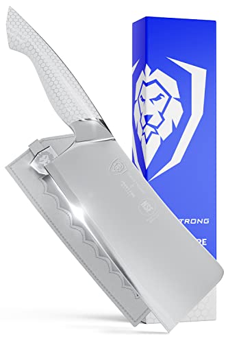 Dalstrong Cleaver Knife - 7 Inch - Frost Fire Series - High Chromium 10Cr15Mov Stainless Steel - Frosted Sandblast Finish - White Honeycomb Handle - Leather Sheath - Nsf Certified #TOP12