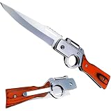 ZIEKEER 8.3 inch Pocket Knife, AK 47 Folding Knife With Stainless Steel Blade, Wooden handle, LED Light, Nylon Sheath, EDC Tactical Knife Gift for Camping Hiking Outdoor Men Women
