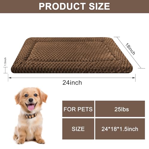 Dog Bed Mat,Reversible & Ultra Soft Kennel Pad-Machine Washable Pet Bed for Dogs & Cats-All-Weather Crate Liner for Crates,Carriers & Travel (Dark Brown, 24